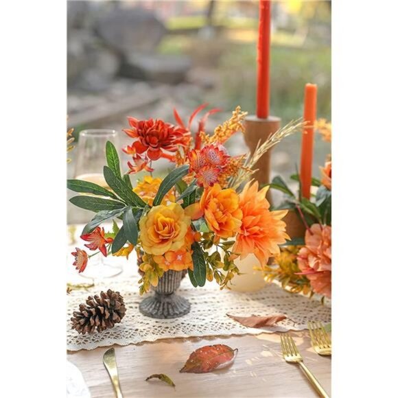 Artificial Flowers 25pcs Red Silk Flowers Combo with Stems (Orange) - Picture 4 of 6
